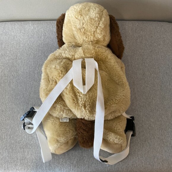 Cute Brown Tan Burgundy White Gingham Bow Puppy Dog Plush Backpack 18" - Picture 2 of 13